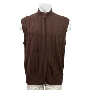 Reserve Patrick James Brown Knitted Full Zip Sleeveless Sweater Vest Tank Top XL